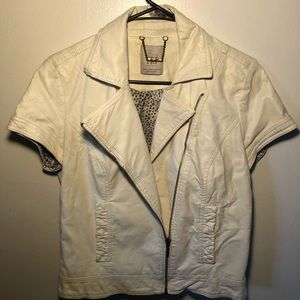 Faux leather beige short sleeve jacket